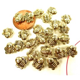 DeDa Gemstone Beads 20 Antique Gold Pewter Honey Bee Happy Face Beads 8mm