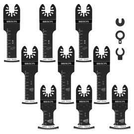MBUSCPS 9pcs Extra Long Multi Tool Blades: Curved Edge Bi-Metal Oscillating Tool Blade for Metal, Japanese Tooth Blades for Wood, Fit Universal Oscillating Tools