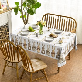 Artoid Mode Polka Dot Bunny Rabbits Carrots Easter Table Cloth, Rectangular 140x160 cm Decorative Table Cover Protector For Home Table Decorations