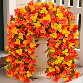 INXUGAO 2 pcs Artificial Faux Bougainvillea Fall Flowers Plants for Outdoor Outside Decoration, Fake Silk UV Resistant Long Trailing Vines for Front Door Porch Planter Balcony Decor