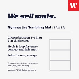 We Sell Mats 4 ft x 8 ft x 2 in Gymnastics Mat, Folding Tumbling Mat, Portable with Hook & Loop Fasteners, Blue