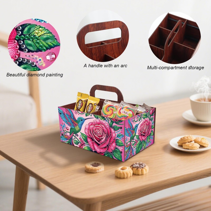 DIY Diamond Art Storage Box with Handle Hummingbird and Rose