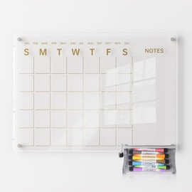 28x20 Acrylic Wall Calendar with Gold Print - Large Dry Erase Planner, 8 Markers, Eraser & Mounting Kit - Elegant for Home, Office, Classroom