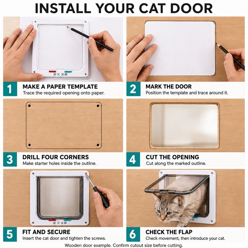 Cat Door with Clear Swing Flap & Brush Seal, 4-Way