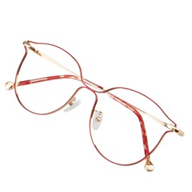 VisionGlobal Blue Light Blocking Glasses for Women, Anti Eyestrain, Computer Reading, TV Glasses, Stylish Oval Frame, Anti Glare (Gold Red, No Magnification)