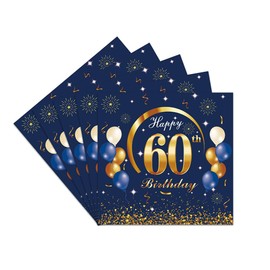 Blue & Gold Birthday Napkins - 40 Pieces, Happy Birthday Party Supplies