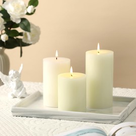 White Pillar Candles Set of 3 - Hand-Poured Unscented Candles, Smokeless Decorative Candles for Home, Set of 3 in Different Sizes (4", 5", 6")