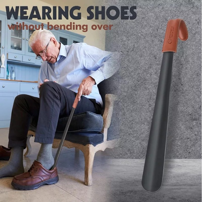 ZOMAKE Extra Long Shoe Horn Long Handle Metal Long Shoehorn