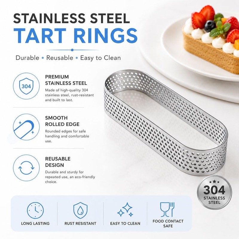 Pilikoll 10 Pcs Oval Perforated Tart Ring Set for DIY