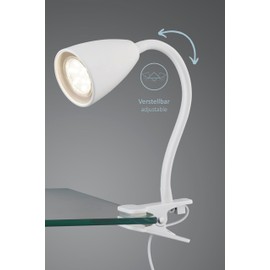 lightling Sandra Clamp Light Flexible Arm Adjustable with Cord Switch IP20 Indoor Excludes 1 x GU10 Max. 10 W Diameter 7 cm Height 20 cm Metal Matt White