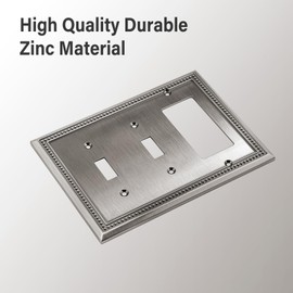 Henne Bery Sunken Pearls Heavy Duty Decorative Wall Plate Switch Plate Outlet Cover (Double Toggle/Single Decorator, Heirloom Silver)