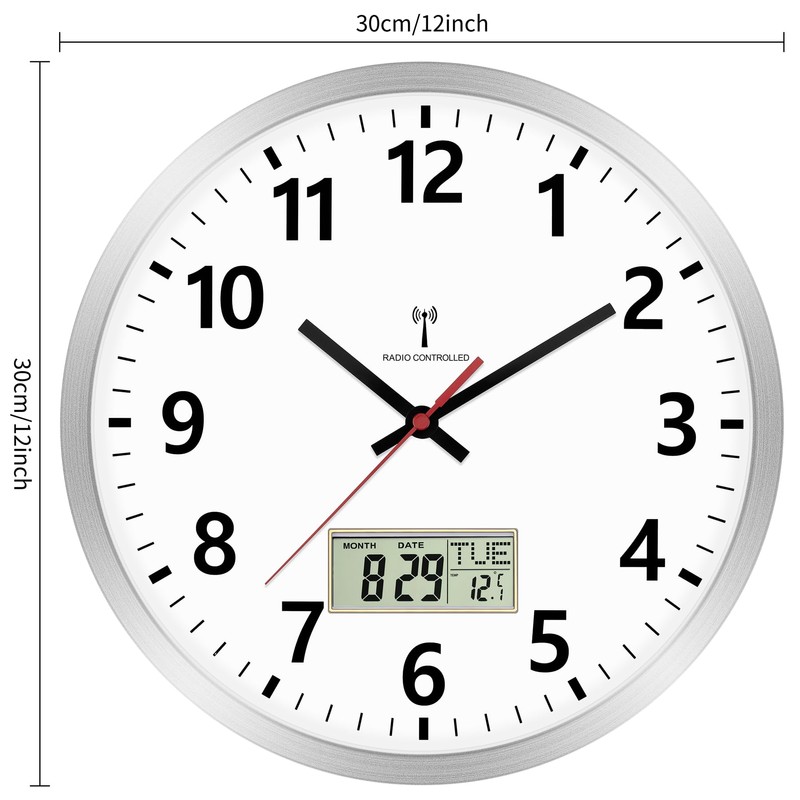 Foxtop Wireless Digital Wall Clock 30 cm Kitchen Clock Radio