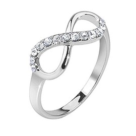 Paula & Fritz® Damenring Herren-Ring Freundschafts-Ring Verlobungs-Ring Partnerring Ewigkeitsschleife Silber Zirkonia Clear Edelstahl Chirurgenstahl 316L R-B001_90_FBS