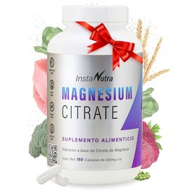InstaNutra Citrato de Magnesio 500 mg,100% Natural, sin azúcar, Keto, 180 capsulas, Cápsulas de 500 mg.