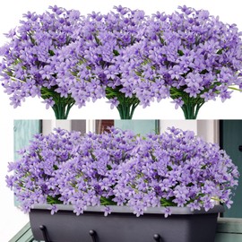 SOMYTING 8 Bundles Artificial Daffodils Flowers Outdoor UV Resistant Fake Flowers Faux Flowers Shrubs for Indoor Outside Garden Porch Window Box Home Office Wedding Decor (Purple, 8PCS)
