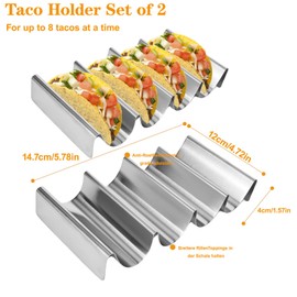 YYTECH 2 Stück Taco Halter, Edelstahl Hotdog Halter, Taco Ständer, Gewelltes Taco-Tablett Hält Familien Partys Picknick Taco Rack für Halten Tacos,Hot Dogs,Sandwiches und Pfannkuchen, Silbrig