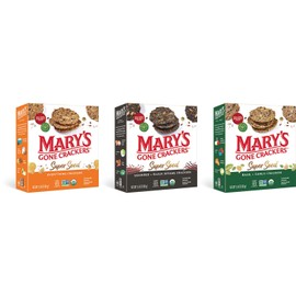 Mary's Gone Crackers Super Seed Organic Crackers 3 Flavor Variety Bundle: (1) Everything, (1) Seaweed & Black Sesame, and (1) Basil & Garlic, 5.5 Oz. Ea. (3 Boxes Total)