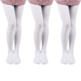 EVERSWE 3 Pairs Pack Girls Microfiber Tights (White, 8-10)
