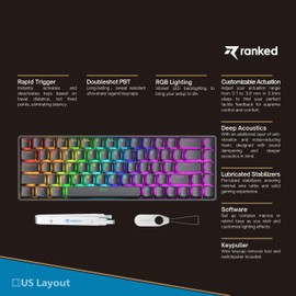 Ranked Master M65 HE 65% | Rapid Trigger Technology | Magnetic Mechanical Gaming Keyboard | 68 Keys RGB LED for PC/Mac Gamer | US Layout (Black, Clear Switch)