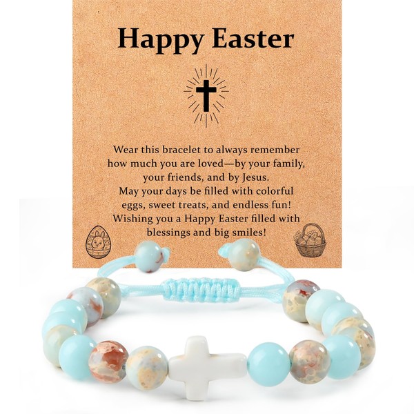 Lamyba Easter Gifts for Kids/Teens/Girls, Christian Natural Stone Beaded Bracelets,