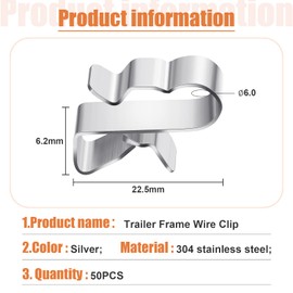Zhengmy 50 Pcs Trailer Frame Wire Clips Stainless Steel Metal Cable Clips 22.5 mm/ 0.89 Inch Solar Panel Double Wire Clamps Trailer Clamps for PV Wiring Boat Cable