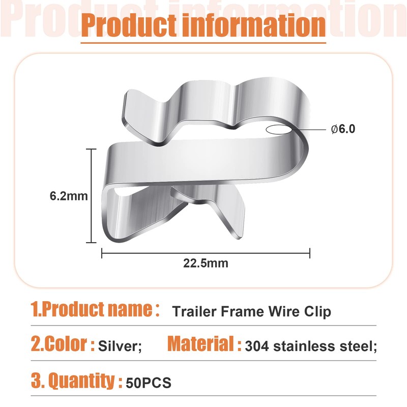 Zhengmy 50 Pcs Trailer Frame Wire Clips Stainless Steel Metal