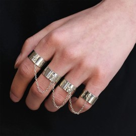 Yienate Punk Silver One Piece Ring Chain Finger Chain Slave Bracelet Open Ring Chain Index Finger Ring Hand Jewellery for Men and Women