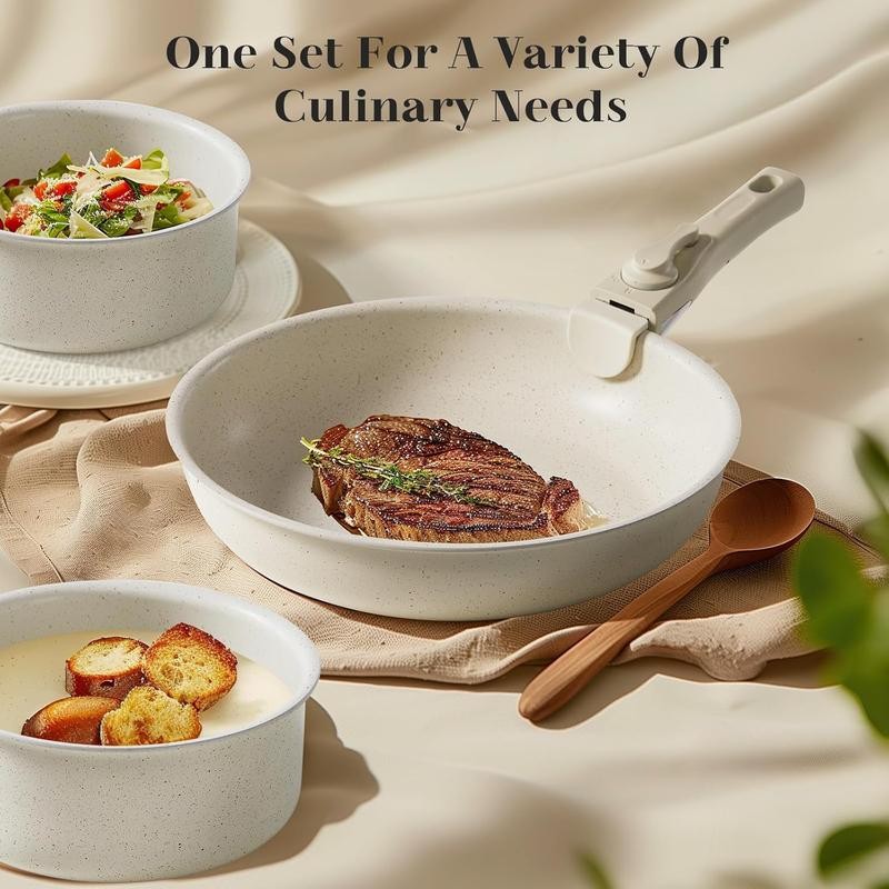 [LIVE] 12-Piece Ceramic Nonstick Cookware Set, Detachable Handle Pots and