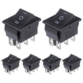VEXUNGA Rocker Switch 6-Pin 3 Position Rocker Switch On/Off/On 16A 250VAC 20A 125VAC DPDT 6Pins Black Switch Button Rocker Rectangle Embedded Built-in Switch (Pack of 6)
