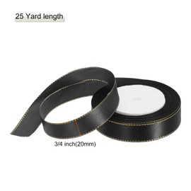 MECCANIXITY 3/4 Inch 25 Yard Wide Satin Ribbon with Gold Edges Border Grosgrain Fabric Ribbon for Gift Wrapping Wedding Bouquet, Black