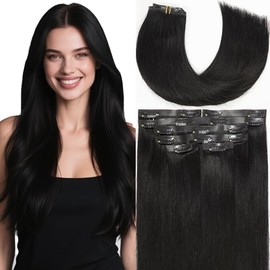 Lacer Clip in Hair Extensions, 20 Inch Straight Clip ins Jet Black, PU Clip in Remy Human Hair Extensions 7pcs Per Set