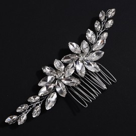 Wekicici Crystal Bridal Hair Comb Silver Rhinestone Hair Piece with Flower Headpiece Bride Rhinestone Wedding Hair Comb for Women Party Prom Wedding Hair Accessories