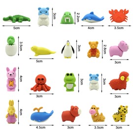 Mooshy Pack of 25 Children's Funny Erasers, Animals, Cute Mini Pencil Eraser, Plastic Eraser for Party, Birthday Party, Game Awards, Classroom Rewards