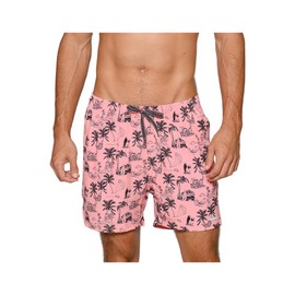 INGEAR Men's Swim Trunks with Compression Liner - 7 Inch Mens Swim Shorts for Swimming, Sports, and Outdoor Activities - Athletic Swimwear Bathing Suit Board Shorts (Large, Peachy Beachy)
