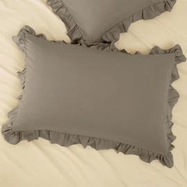 2 Pack Pillow Cases Standard Size, 20x26 Microfiber Pillow Shams Dark Gray Ruffle Pillow Case, Soft Breathable and Non Shrinking Envelope Closure Pillow Cases Ruffle Pillow Covers