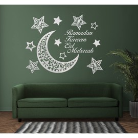 Voila Print Ramadan Kareem Wall Decal, Eid Mubarak Stickers Decorations, Stickers, Moon and Star Vinyl VP545