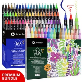 【CLEARANCE SALE】Artecho Extra Fine Tip Paint Pens, Fine Tip Acrylic Paint Markers for Drawing, Coloring, Great Gift for Artist and Beginners:_36 Colors + 60 Colors Dual tip