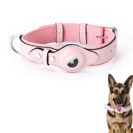 LiRui.R AirTag Dog Collar Soft Leather Webbing Dog Collar for AirTag Provides Double Protection for Small Medium and Large Dogs(Pink,L)
