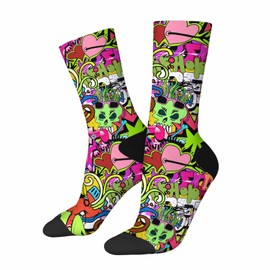 Pehede Street Graffiti Funny Novelty Crazy Crew Socks Colorful Wall Art Hip-Hop Fashion Crazy Mens Socks for Women Gifts Dress Socks