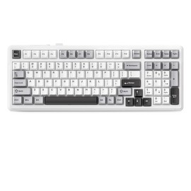 Aula F99 Cherry Profile Mechanical Keyboard, Triple Mode Connected RGB Backlit Gaming Keyboard with Numpad for Gaming and Office(White with Grey and Black)