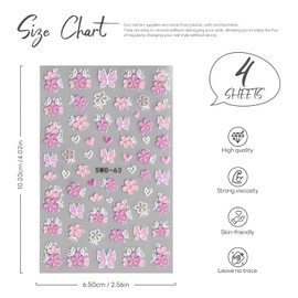 4 Sheets 5D Embossed Nail Decals for Manicures Art Self-Adhesive Love Heart & Colorful Daisy Elements Pattern Nail Polish Stickers Gel Manicures Stencils Decoration Accessories