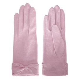 TRAX SHOP Women's Gloves, Winter, Autumn, Short, Ribbon, Warm, Cold Protection, Fingerless, Arm Cover, UV Protection, Wool Blend, 90% Acrylic, 10% Wool, light pink