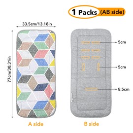 Stroller Seat Liner，100% Cotton Stroller Cushion，Universal Breathable and Soft Newborn Stroller pad, Toddler Seat Mat for Stroller, 34x78cm,1 Pack(Geometry + Grey)