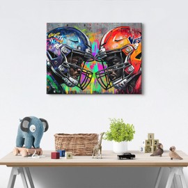 Graffiti American Football Canvas Wall Art Vintage Rugby Sports for Boys Bedroom Wall Decor Retro Cool Athletes Picture Gamer Mens Cave Playroom Office Gym Classroom Living Room Home Decoration 12x16"