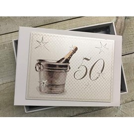 WHITE COTTON CARDS AC50T 50th Birthday, Mini Photo Album, Champagne Bucket White