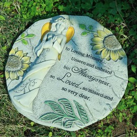 Nattol Memorial Garden Stone, Floral Angel with Sunflowers Pattern, Stepping Stone & Wall Decoration – in Loving Memory