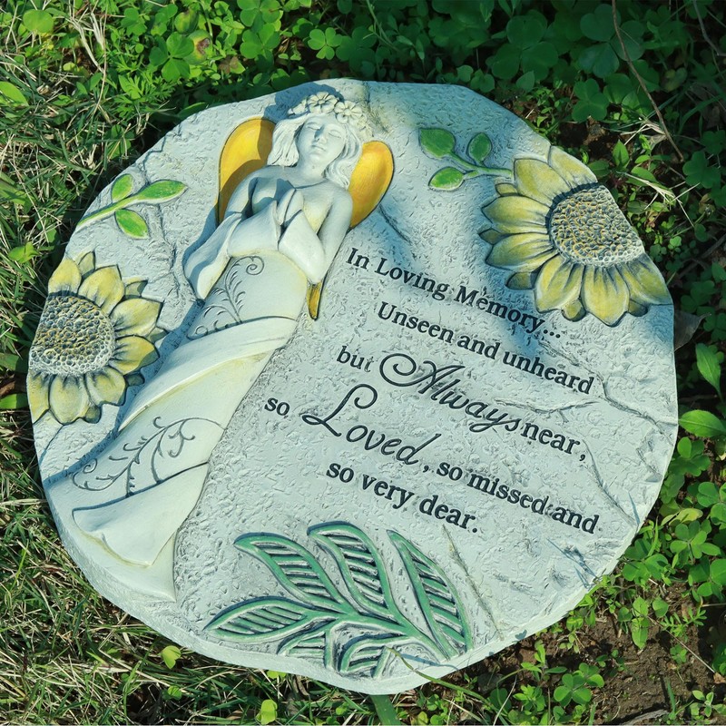 Nattol Memorial Garden Stone, Floral Angel with Sunflowers Pattern, Stepping