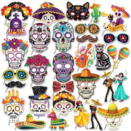 Little Man Day of The Dead Photo Booth Props, Mexican Photo Booth props, Dia De Los Muertos Decorations, Day of The Dead Party Decorations, 30Pcs