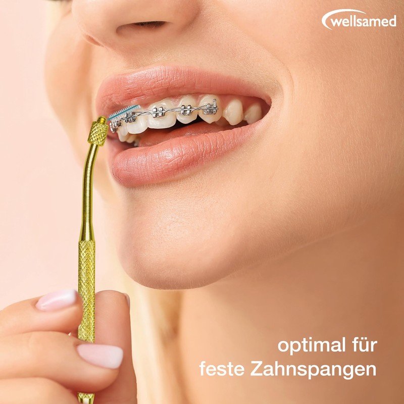 wellsamed Dual Interdental Brush Holder with Angled Head Gold for