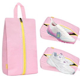 SelfTek Smell Proof Travel Shoe Bags for Women - Cleat Bags for Sports, Water-Resistant Travel Shoe Organizer with Active Carbon Fabric, Lightweight Gol-f soccer cleats Shoe Bag- Pink